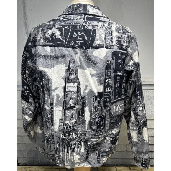 Parsley & Sage Womens Gray & Black Abstract NY City Boho Button Up Jacket India - Picture 2 of 16